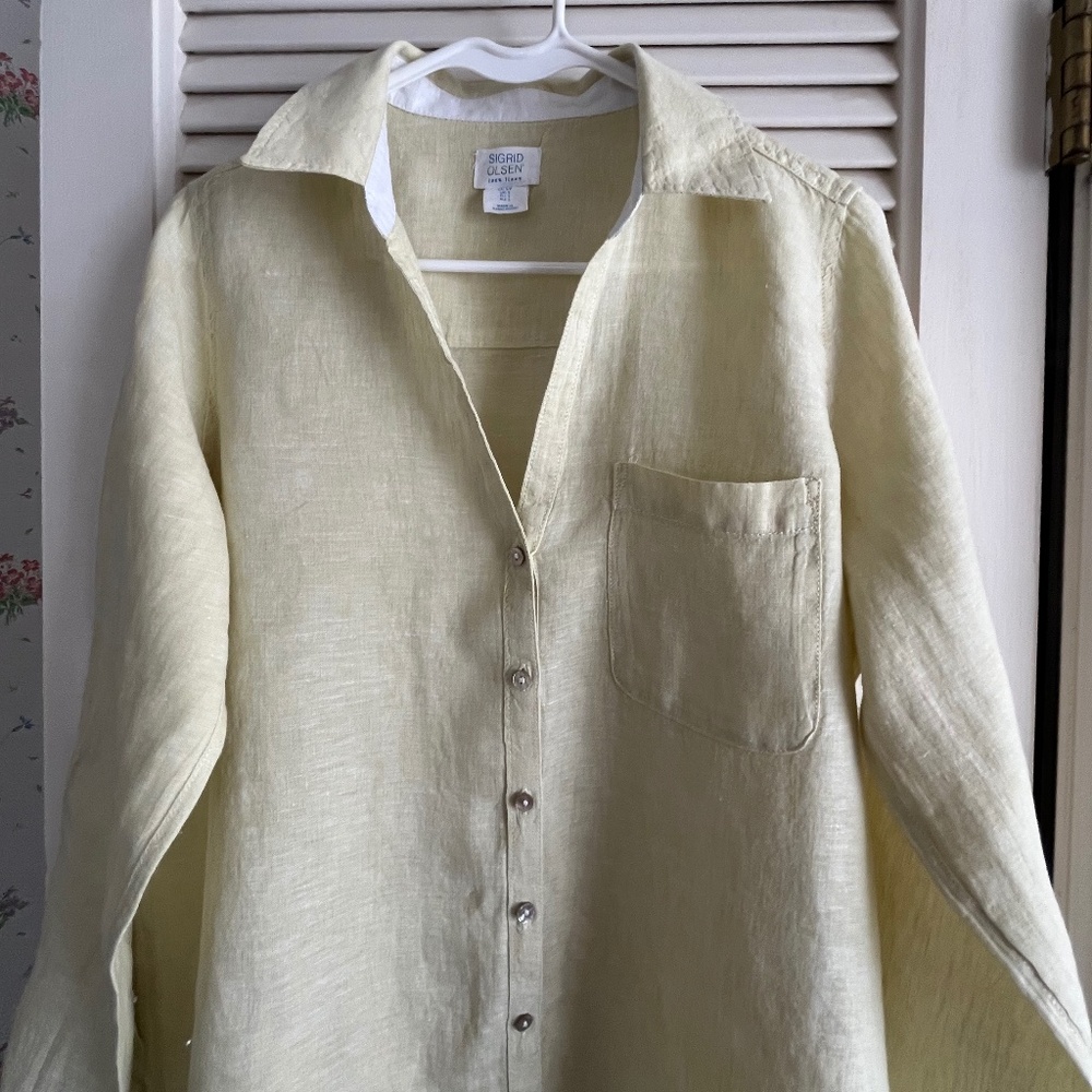 Sigrid Olsen Citrus Yellow Linen Blouse Size Small - Picture 3 of 6